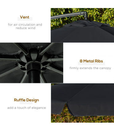 2.7m Garden Cantilever Banana Parasol Sun Shade w/ Crank, Black