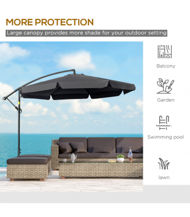 2.7m Garden Cantilever Banana Parasol Sun Shade w/ Crank, Black