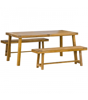 3 Pieces Garden Dining Set 4 Seater Acacia Wood Table and Loveseats