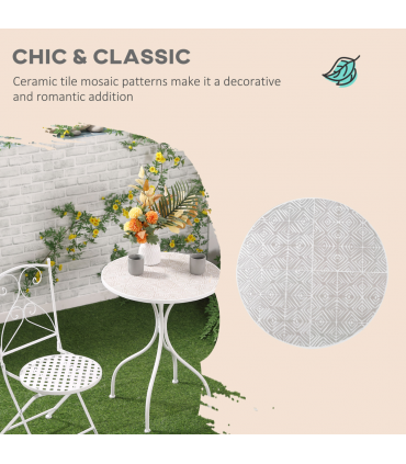 3 Piece Garden Bistro Set w/ Mosaic Top for Patio, Balcony, Poolside