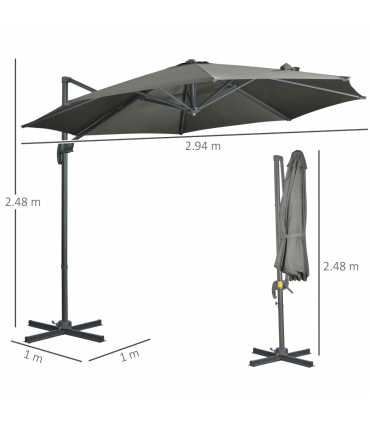 3 x 3(m) Cantilever Parasol Garden Umbrella with Cross Base Grey