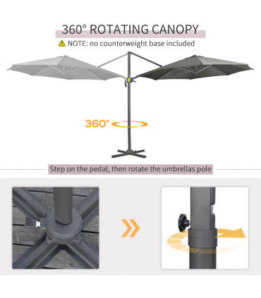 3 x 3(m) Cantilever Parasol Garden Umbrella with Cross Base Grey
