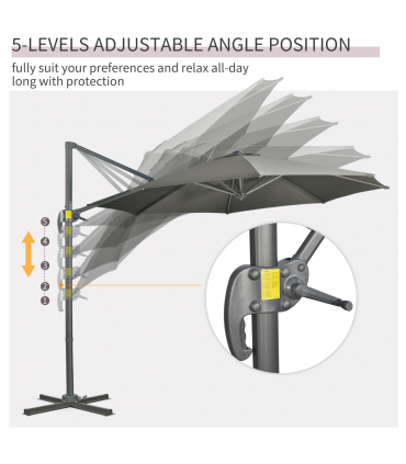 3 x 3(m) Cantilever Parasol Garden Umbrella with Cross Base Grey