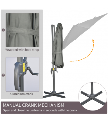 3 x 3(m) Cantilever Parasol Garden Umbrella with Cross Base Grey