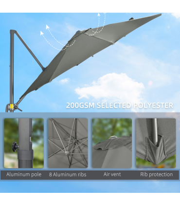 3 x 3(m) Cantilever Parasol Garden Umbrella with Cross Base Grey
