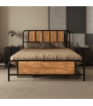 Double Bed Frame Steel Bed Base with Headboard 145 x 199cm Brown