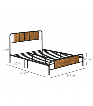 Double Bed Frame Steel Bed Base with Headboard 145 x 199cm Brown