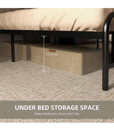 Double Bed Frame Steel Bed Base with Headboard 145 x 199cm Brown