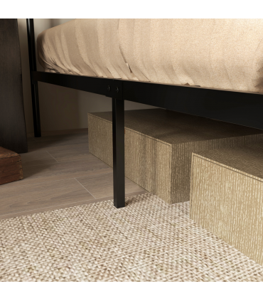 Double Bed Frame Steel Bed Base with Headboard 145 x 199cm Brown