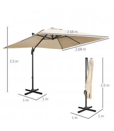 2.7 x 2.7 m Cantilever Parasol Garden Umbrella w/ Cross Base White
