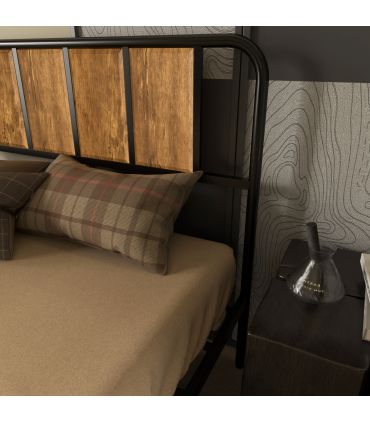 Double Bed Frame Steel Bed Base with Headboard 145 x 199cm Brown