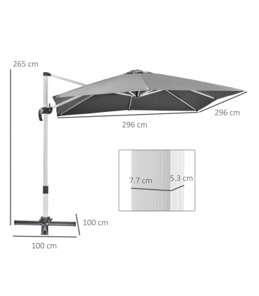3 x 3(m) Cantilever Roma Parasol Garden Umbrella with Cross Base Grey
