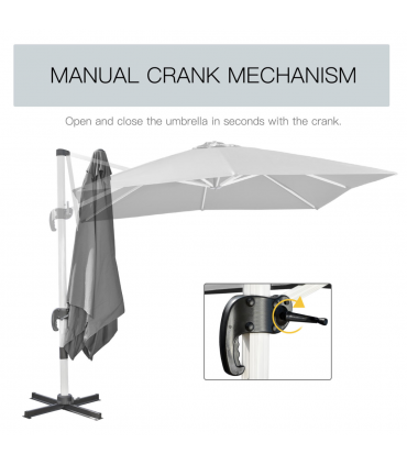 3 x 3(m) Cantilever Roma Parasol Garden Umbrella with Cross Base Grey