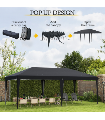 3 x 6 m Pop Up Gazebo Patio Party Event Heavy Duty Canopy Black
