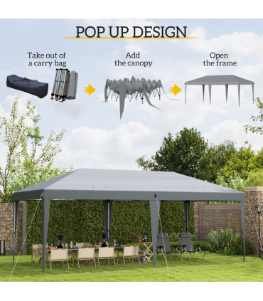 3 x 6 m Pop Up Gazebo Patio Party Event Heavy Duty Canopy Grey