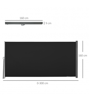 3x1.6M Retractable Side Awning Screen Fence Patio Privacy Divider Black