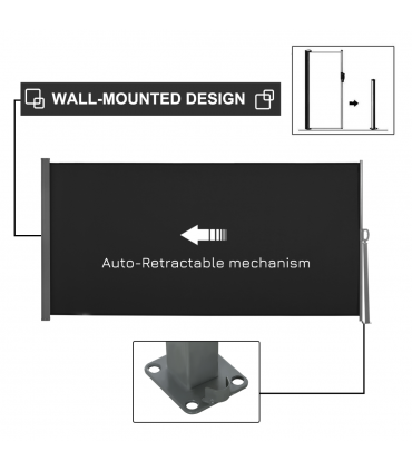 3x1.6M Retractable Side Awning Screen Fence Patio Privacy Divider Black