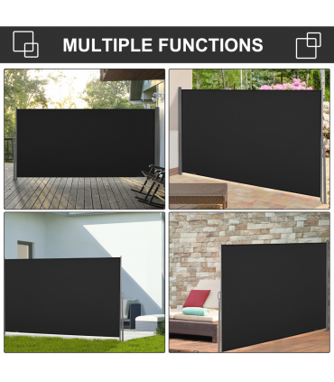 3x1.6M Retractable Side Awning Screen Fence Patio Privacy Divider Black
