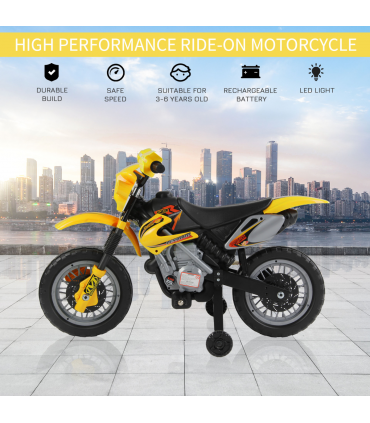 Kids Ride On Car Children Motorcycle Yellow Motocross Style 25W 2.5km/h 3-6 25kg