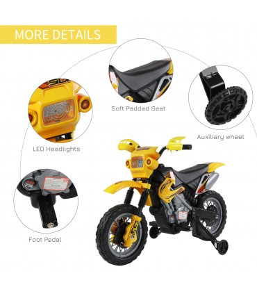 Kids Ride On Car Children Motorcycle Yellow Motocross Style 25W 2.5km/h 3-6 25kg