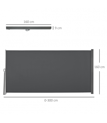 3x1.6M Retractable Side Awning Screen Fence Patio Privacy Divider Grey