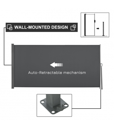 3x1.6M Retractable Side Awning Screen Fence Patio Privacy Divider Grey