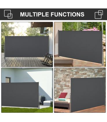 3x1.6M Retractable Side Awning Screen Fence Patio Privacy Divider Grey