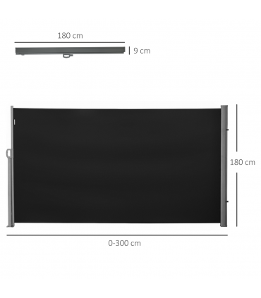 3x1.8M Retractable Side Awning Screen Fence Patio Privacy Divider Black