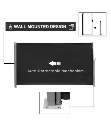 3x1.8M Retractable Side Awning Screen Fence Patio Privacy Divider Black