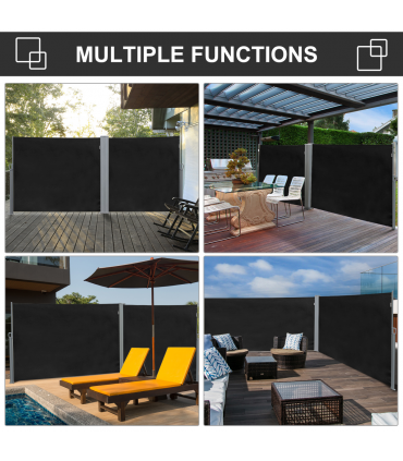 3x1.8M Retractable Side Awning Screen Fence Patio Privacy Divider Black