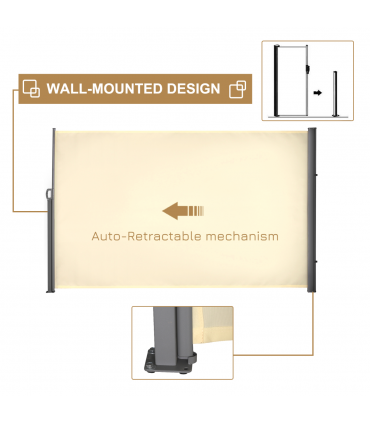 3x1.8M Retractable Side Awning Screen Fence Patio Privacy Divider Cream