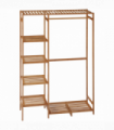 Bamboo Clothes Rail Garment Rack with 6 Tier Storage Shelf Hanging Rod