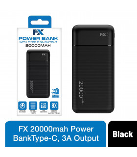 FX 20000 mAh Powerbank with Type-C 3A Output, Black
