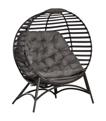 Egg Chair w/ Cushion Steel Frame and Side Pocket for Indoor Outdoor