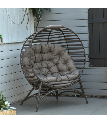 Egg Chair w/ Cushion Steel Frame and Side Pocket for Indoor Outdoor