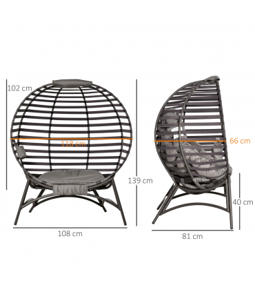 Egg Chair w/ Cushion Steel Frame and Side Pocket for Indoor Outdoor