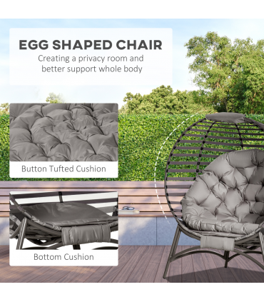 Egg Chair w/ Cushion Steel Frame and Side Pocket for Indoor Outdoor