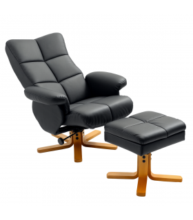 Faux Leather Recliner Chair with Ottoman Footrest Storage Space Black