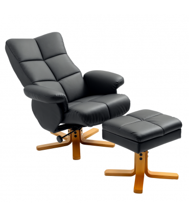 Faux Leather Recliner Chair with Ottoman Footrest Storage Space Black