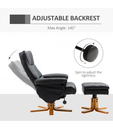 Faux Leather Recliner Chair with Ottoman Footrest Storage Space Black