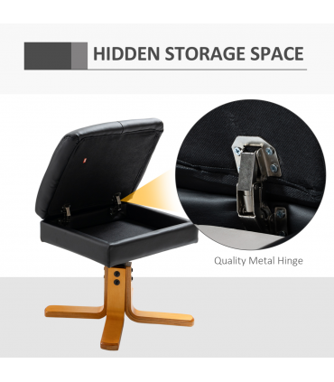 Faux Leather Recliner Chair with Ottoman Footrest Storage Space Black