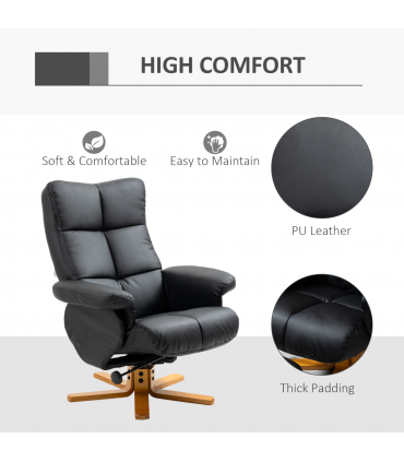 Faux Leather Recliner Chair with Ottoman Footrest Storage Space Black