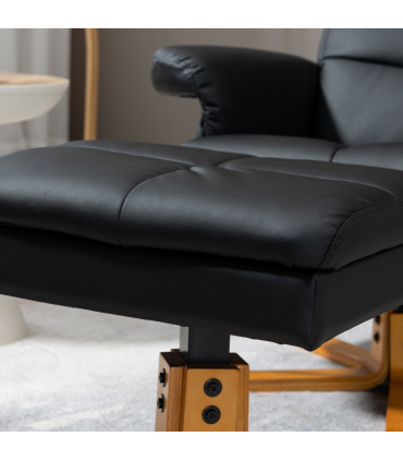 Faux Leather Recliner Chair with Ottoman Footrest Storage Space Black