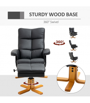 Faux Leather Recliner Chair with Ottoman Footrest Storage Space Black