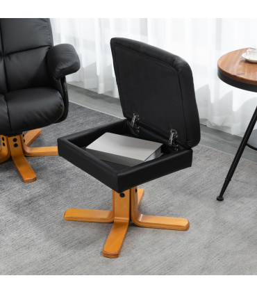 Faux Leather Recliner Chair with Ottoman Footrest Storage Space Black