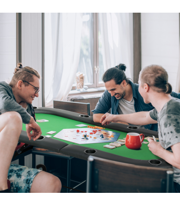 Foldable Poker Table Casino Top 8 Players Game Trays Drink Holder