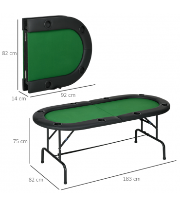 Foldable Poker Table Casino Top 8 Players Game Trays Drink Holder