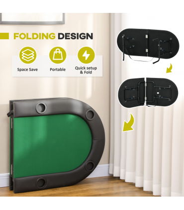 Foldable Poker Table Casino Top 8 Players Game Trays Drink Holder