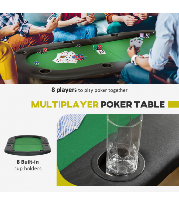 Foldable Poker Table Casino Top 8 Players Game Trays Drink Holder