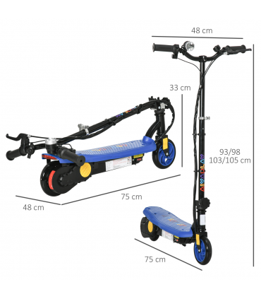 Folding Electric Scooter E-Scooter w/ LED Headlight, for Ages 7-14 Years - Blue